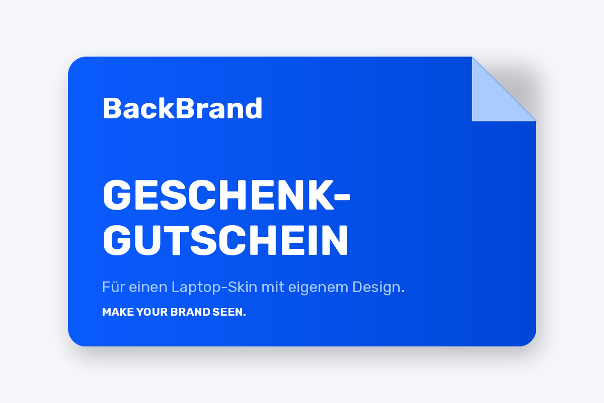 BackBrand Geschenkgutschein, blaue Karte mit abgezogener Ecke